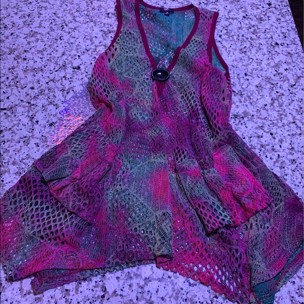 Multi-colored Knit Asymmetrical Cover up